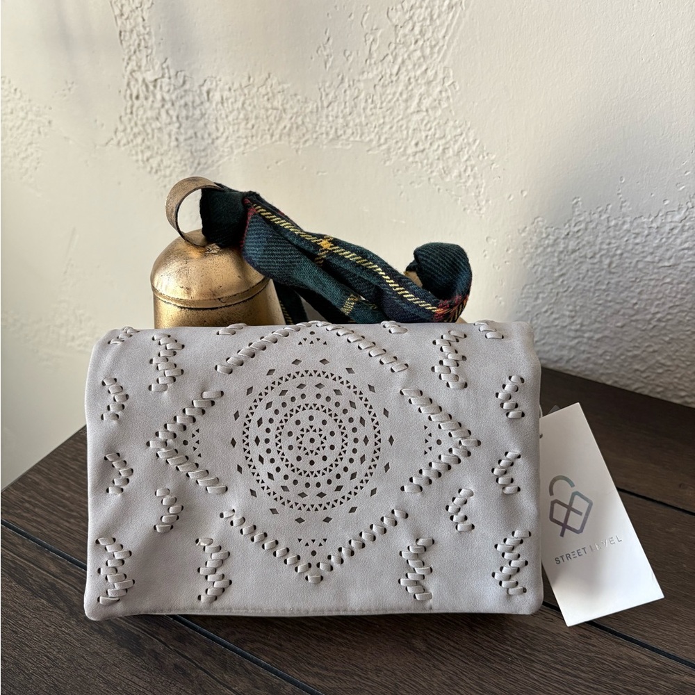 Street Level Taupe Perforated Clutch/Crossbody